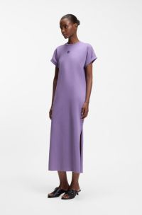 Cotton-jersey T-shirt dress with Happy HUGO logo, Purple
