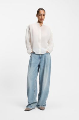 Relaxed-fit blouse in cotton voile, Natural