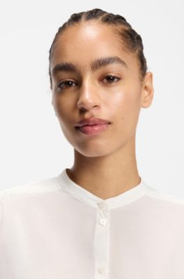 Relaxed-fit blouse in cotton voile, Natural