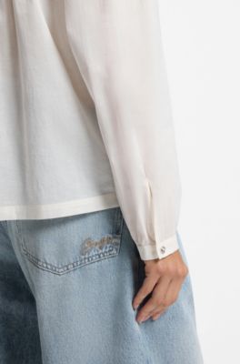 Camicetta relaxed fit in voile di cotone, Colore neutro