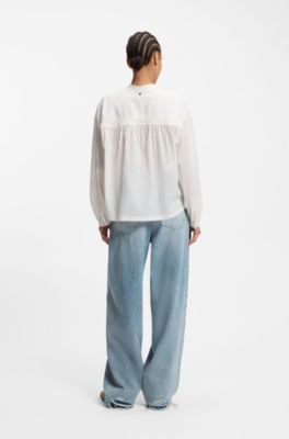 Relaxed-fit blouse in cotton voile, Natural