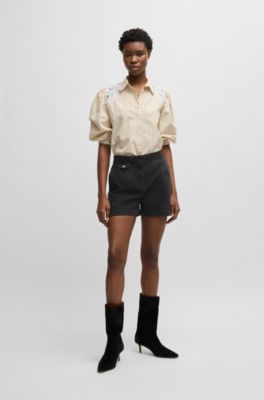 피치 스트레치 코튼 A라인 쇼츠, 블랙