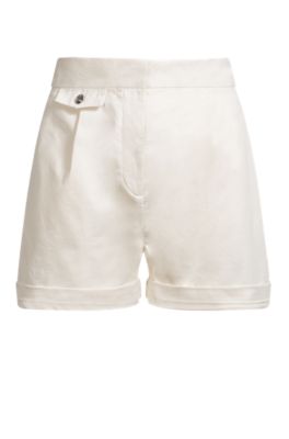 A-line shorts in peached stretch cotton, Natural