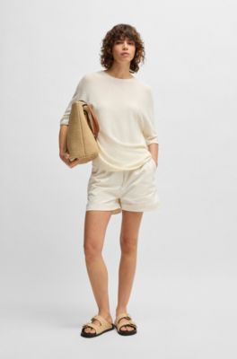 A-line shorts in peached stretch cotton, Natural