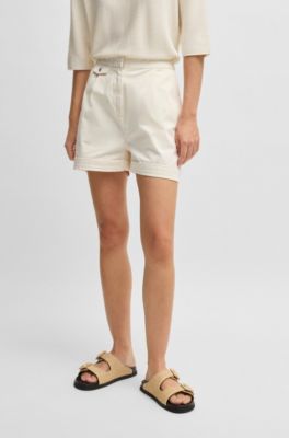 A-line shorts in peached stretch cotton, Natural