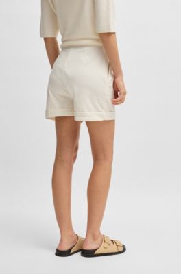 A-line shorts in peached stretch cotton, Natural