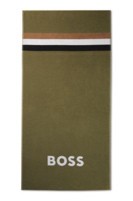 Cotton-jacquard beach towel with logo and signature stripe, Green