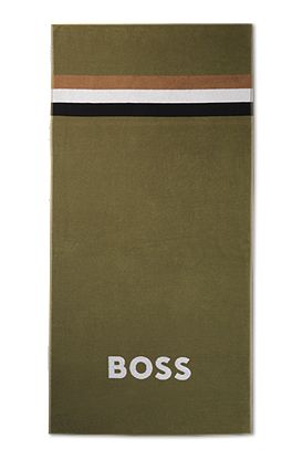 Cotton-jacquard beach towel with logo and signature stripe