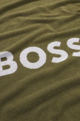 Cotton-jacquard beach towel with logo and signature stripe, Green