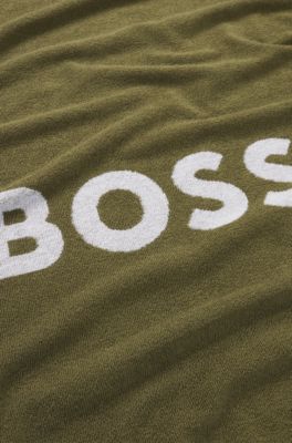 Cotton-jacquard beach towel with logo and signature stripe, Green