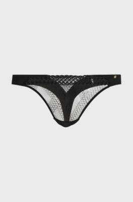 Eyelet-detailed thong with Double B monogram trim, Black