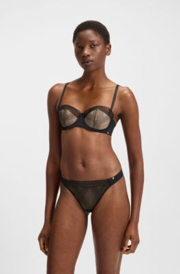 Eyelet-detailed thong with Double B monogram trim, Black