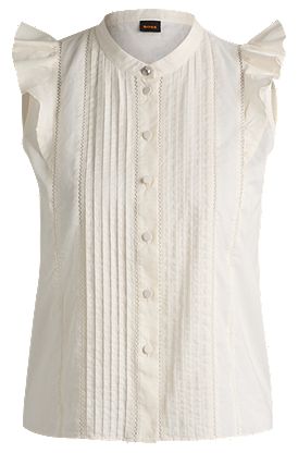 Regular-fit blouse in pleat-front cotton muslin