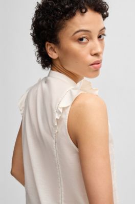 Regular-fit blouse in pleat-front cotton muslin, Natural