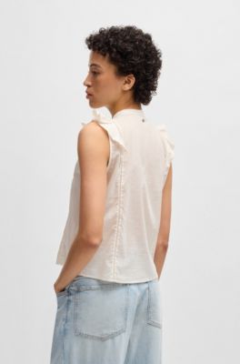 Regular-fit blouse in pleat-front cotton muslin, Natural