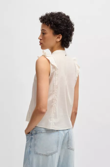 Regular-fit blouse in pleat-front cotton muslin