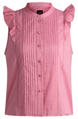Regular-fit blouse in pleat-front cotton muslin, light pink