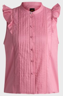 Regular-fit blouse in pleat-front cotton muslin, light pink