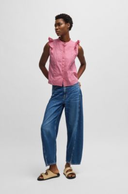 Regular-fit blouse in pleat-front cotton muslin, light pink