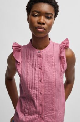 Regular-fit blouse in pleat-front cotton muslin, light pink