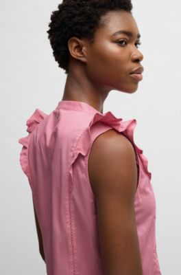 Regular-fit blouse in pleat-front cotton muslin, light pink