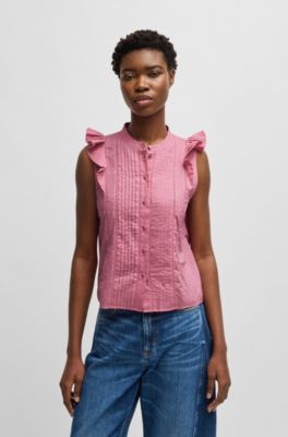 Regular-fit blouse in pleat-front cotton muslin, light pink