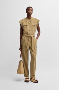 Combinaison en toile légère avec ceinture, Beige