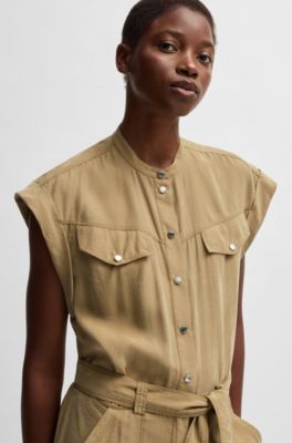 Belted jumpsuit in lightweight canvas, Beige