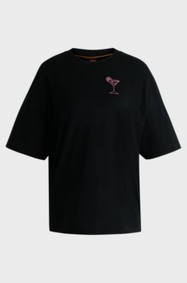 Oversized T-shirt in cotton jersey with logo artwork, Black
