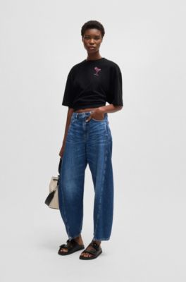 Oversized T-shirt in cotton jersey with logo artwork, Black