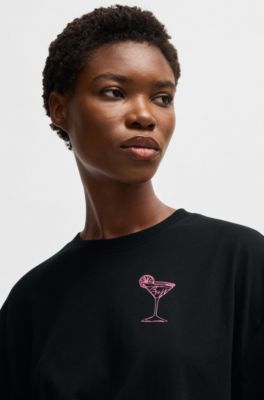 Oversized T-shirt in cotton jersey with logo artwork, Black