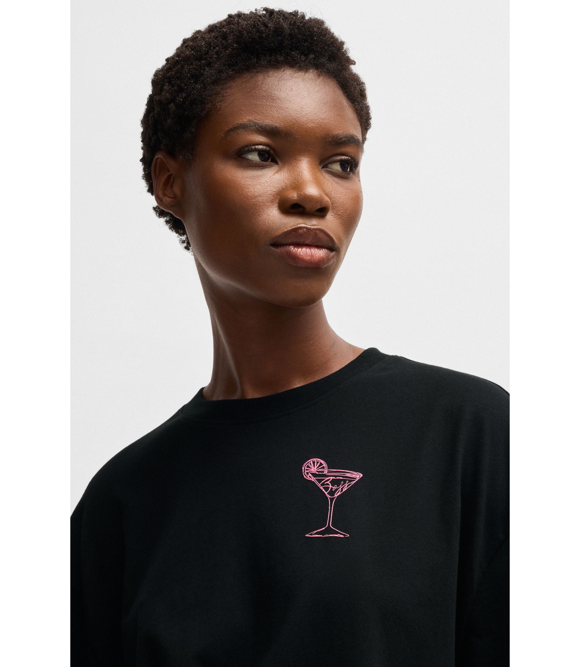 T-shirt Noir Oversize En Coton - Motif Dos Graphique Et Patch Nylon