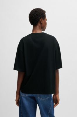 Oversized T-shirt in cotton jersey with logo artwork, Black