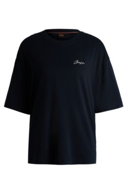 Oversized T-shirt in cotton jersey with logo artwork, Dark Blue