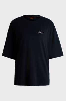 Oversized T-shirt in cotton jersey with logo artwork, Dark Blue