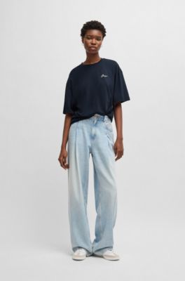 Oversized T-shirt in cotton jersey with logo artwork, Dark Blue