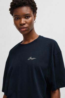Oversized T-shirt in cotton jersey with logo artwork, Dark Blue