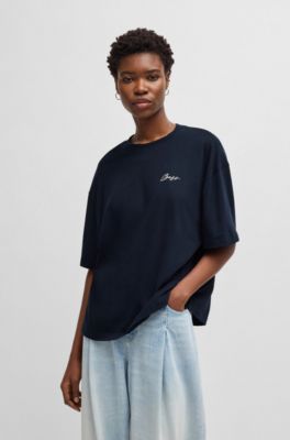 Oversized T-shirt in cotton jersey with logo artwork, Dark Blue