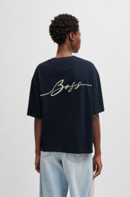 Oversized T-shirt in cotton jersey with logo artwork, Dark Blue