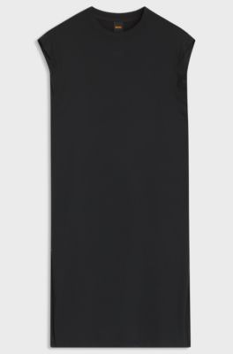Cap-sleeve jersey dress with logo detail, Black