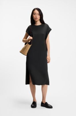 Cap-sleeve jersey dress with logo detail, Black