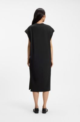 Cap-sleeve jersey dress with logo detail, Black