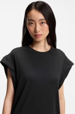 Cap-sleeve jersey dress with logo detail, Black