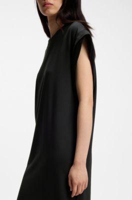 Cap-sleeve jersey dress with logo detail, Black
