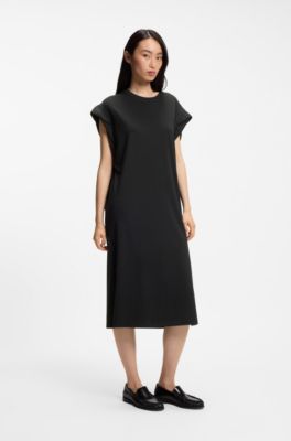 Cap-sleeve jersey dress with logo detail, Black