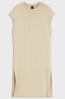 Cap-sleeve jersey dress with logo detail, Light Beige
