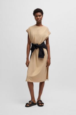 Robe en jersey &agrave; manches courtes avec d&eacute;tail logo, Beige clair