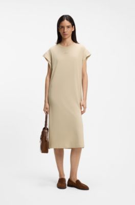 Kleid aus Jersey mit Cap-&Auml;rmeln und Logo-Detail, Hellbeige