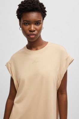 Robe en jersey &agrave; manches courtes avec d&eacute;tail logo, Beige clair