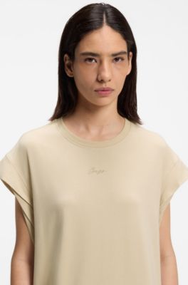 Cap-sleeve jersey dress with logo detail, Light Beige